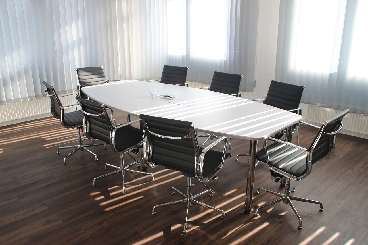 an empty conference room table