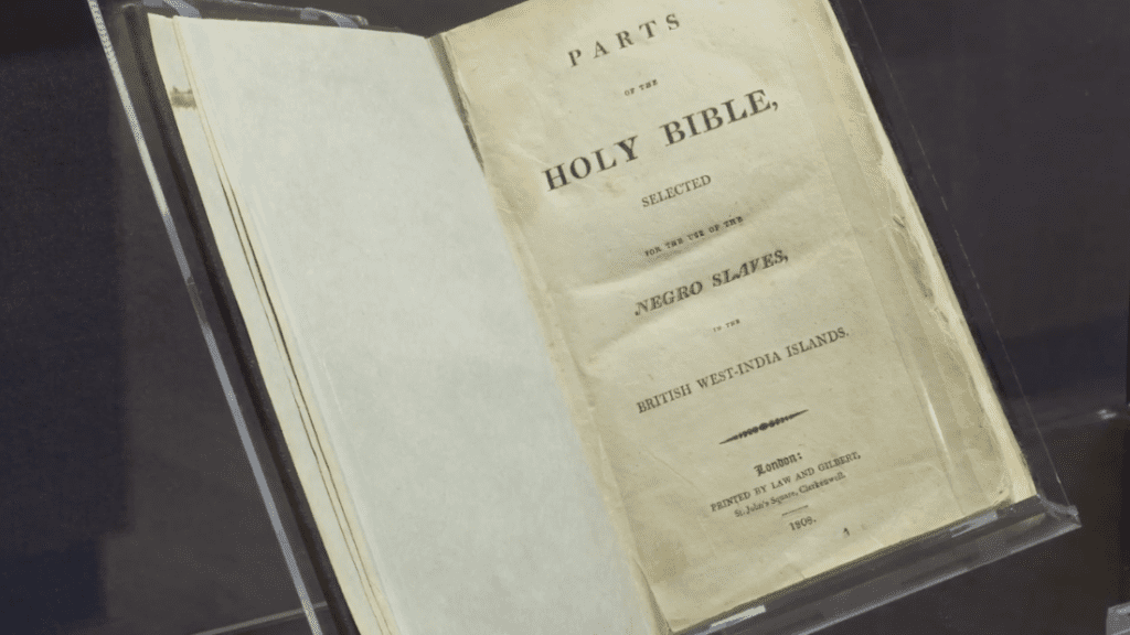 A slave bible with the words negro slaves in the center of the page